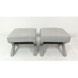 EICHHOLTZ FOOTSTOOLS, a pair, light grey upholstery on x-frame supports, 56cm W x 56cm D x 47cm