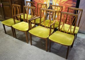 G PLAN DINING CHAIRS, a set of eight, mid 20th century teak including two armchairs with olive