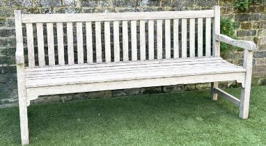 GARDEN BENCH, well weathered teak and slatted construction, 160cm W.