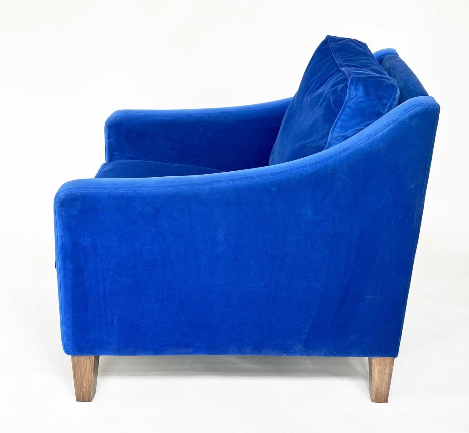 ARMCHAIR, traditional, blue velvet upholstered with soft cushions and tapering supports, Sofa.com, - Image 7 of 11