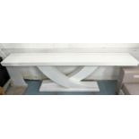 CONSOLE TABLE, contemporary white lacquered design, 260cm x 45.5cm x 81cm.