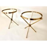 SIDE TABLES, a pair, 1950s Italian style, gilt metal and glass, 55cm x 43cm x 43cm. (2)