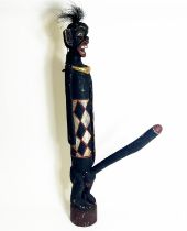 BALINESE SLIT DRUM FERTILITY FIGURE, carved and painted teak, 100cm H.