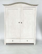 ARMOIRE, 19th century French grey painted with two panelled doors enclosing hanging space.