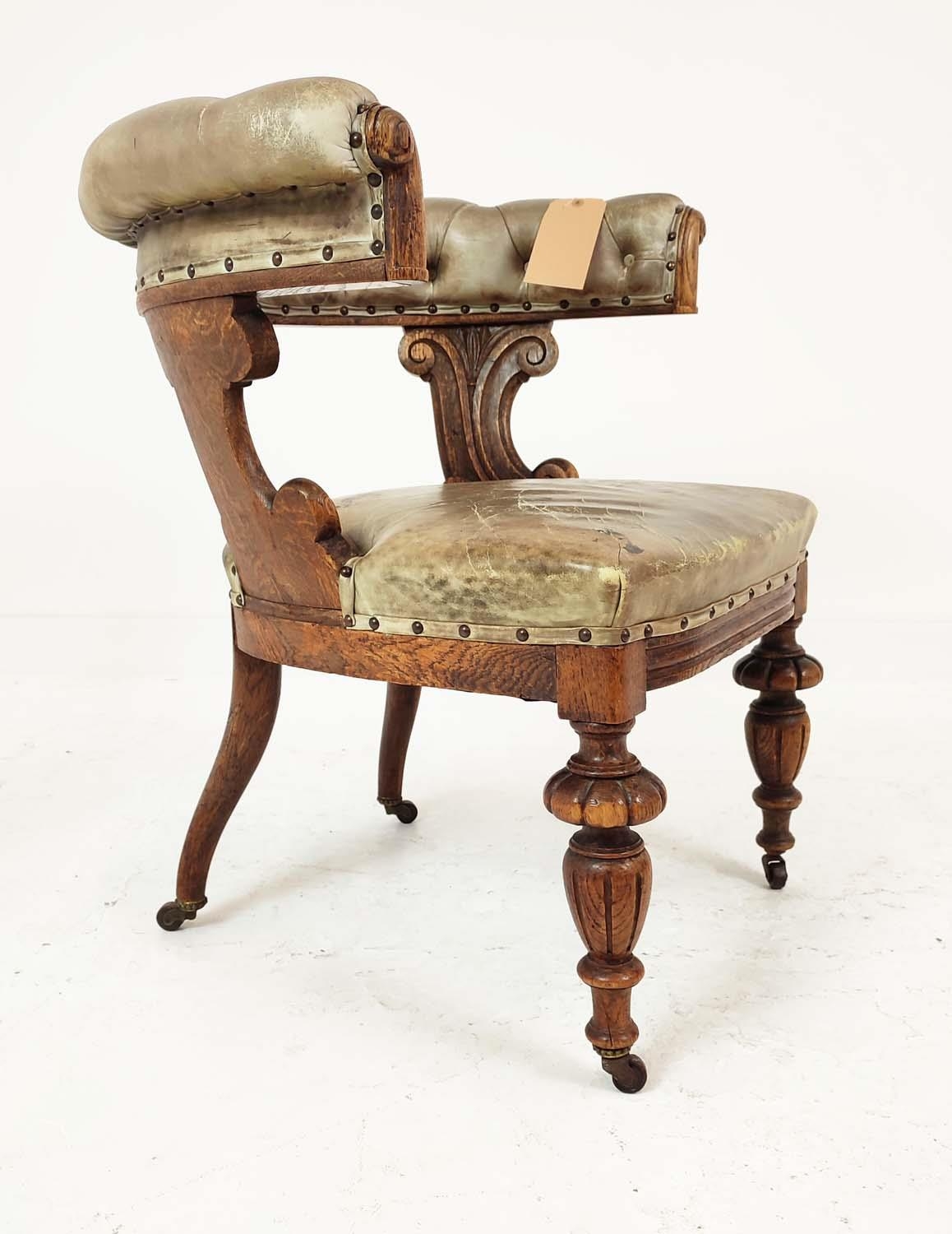 DESK CHAIR, Victorian with green leather upholstery and carved oak frame, 73cm W x 80cm H. - Image 2 of 10