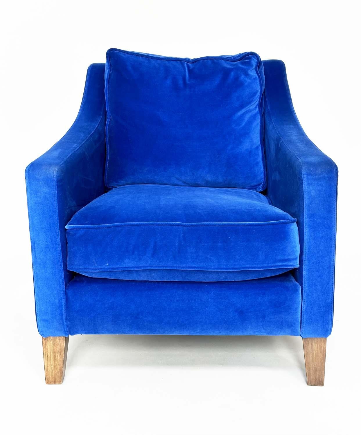 ARMCHAIR, traditional, blue velvet upholstered with soft cushions and tapering supports, Sofa.com, - Image 8 of 11
