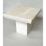 TRAVERTINE LAMP TABLE, 1970 Italian marble square with plinth support, 60cm x 60cm x 51cm H.