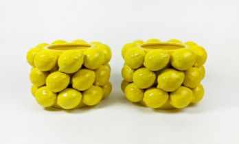 LEMON VASES, a pair, yellow glazed ceramic, 18cm H x 25cm. (2)