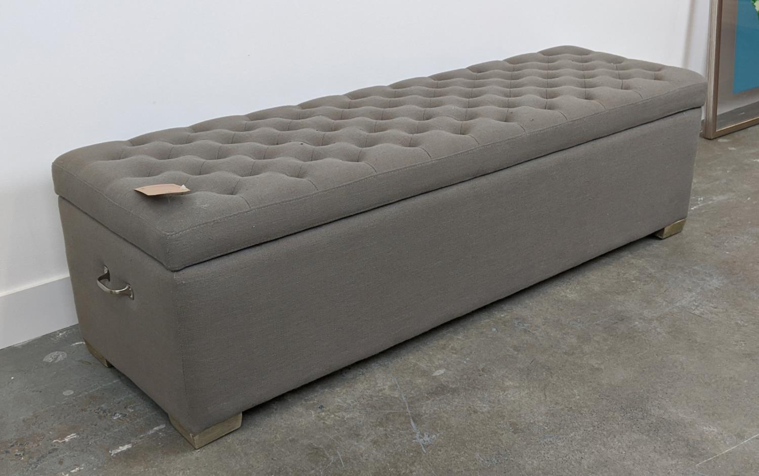 OTTOMAN, with a grey buttoned rising lid, 147cm x 48cm x 46cm H. - Image 2 of 5