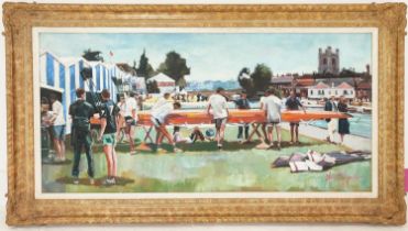 20TH CENTURY BRITISH SCHOOL, Henley Regatta' oil on canvas, indistinctly signed, 49cm x 98cm,