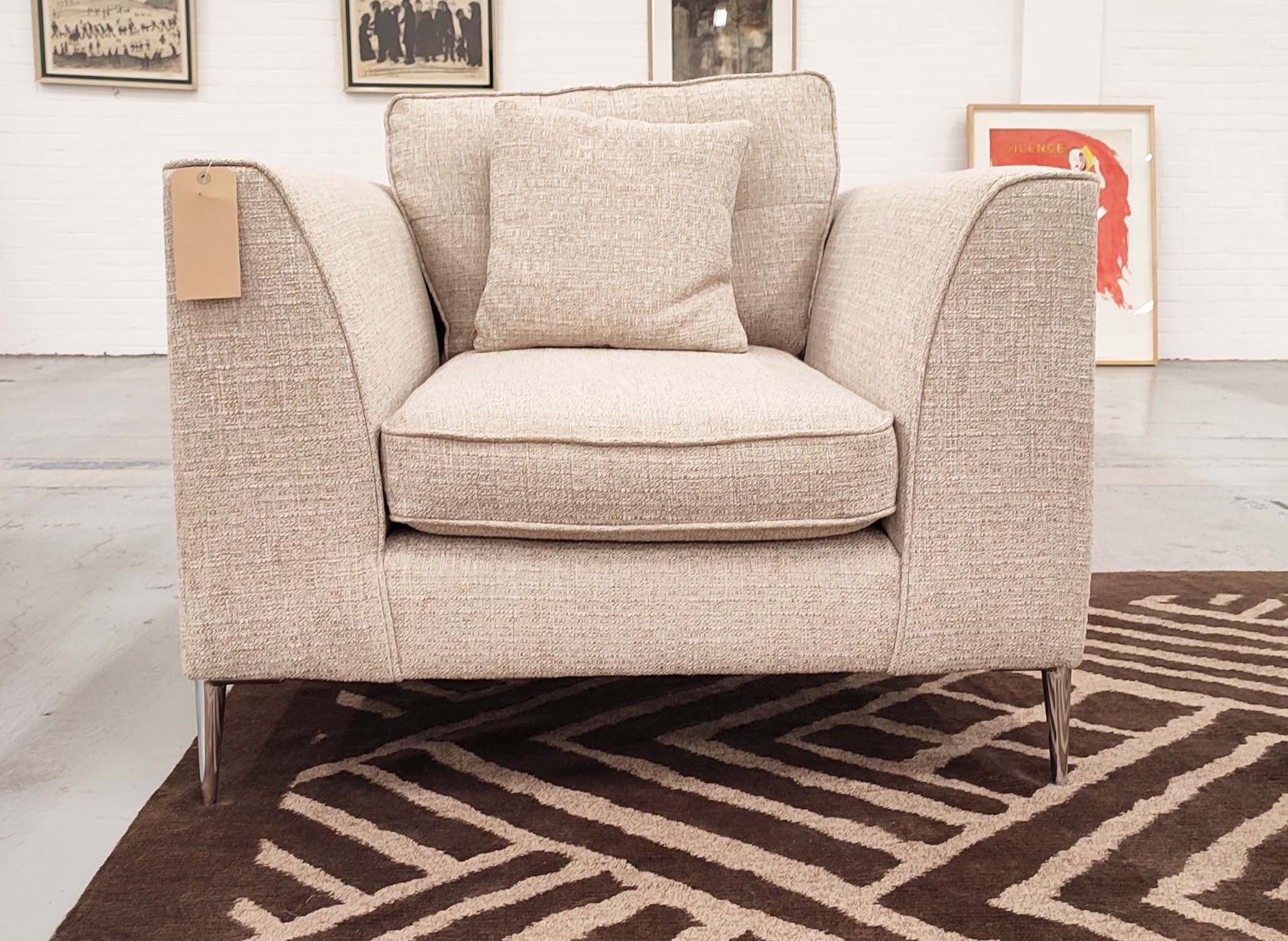 BARKER AND STONEHOUSE CONZA ARMCHAIR, neutral fabric upholstered, polished metal supports 102cm W - Image 3 of 6