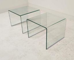 EICHHOLTZ SIDE TABLES, a pair, curved glass, 50cm W x 50cm D x 40cm H. (2)