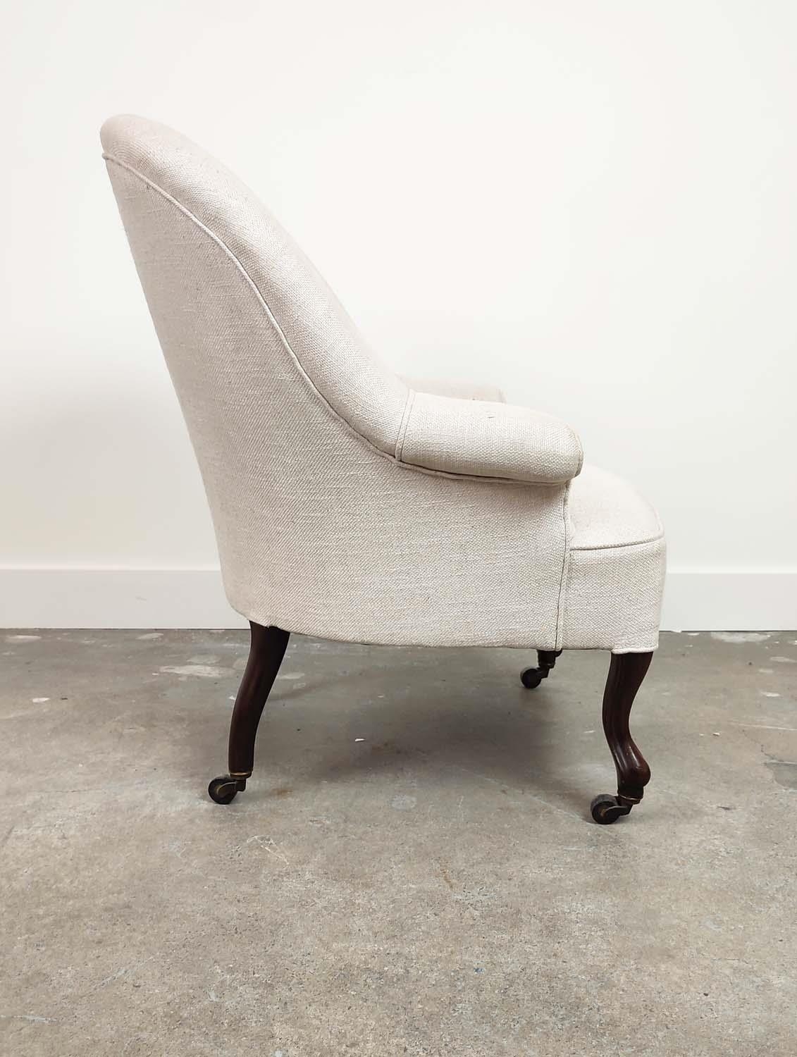 TUB ARMCHAIRS, a pair, in neutral linen upholstery on cabriole supports, 78cm H x 68cm x 60cm. (2) - Image 5 of 5