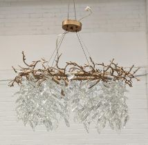 CHANDELIER, naturalistic design gilt metal with glass droplets, 80cm x 40cm drop.