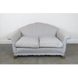 SOFA, early 20th century walnut in new ticking upholstery, 80cm H x 154cm.