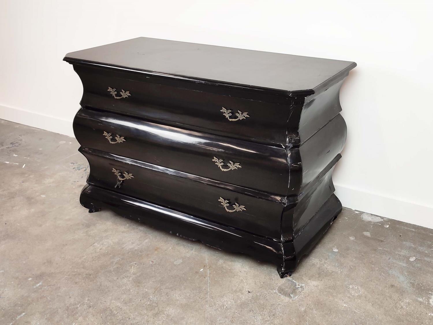 COMMODE, ebonised with three drawers, 129cm x 55cm x 84cm. - Image 3 of 7