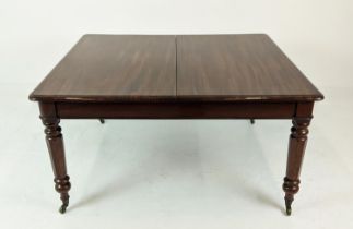 DINING TABLE, extendable Victorian mahogany with turned facetted supports on castors, 123cm x