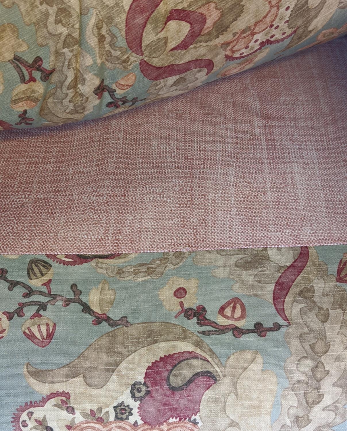 SOFA, 96cm H x 157cm W, Edwardian mahogany newly upholstered in foliate fabric. - Image 6 of 6