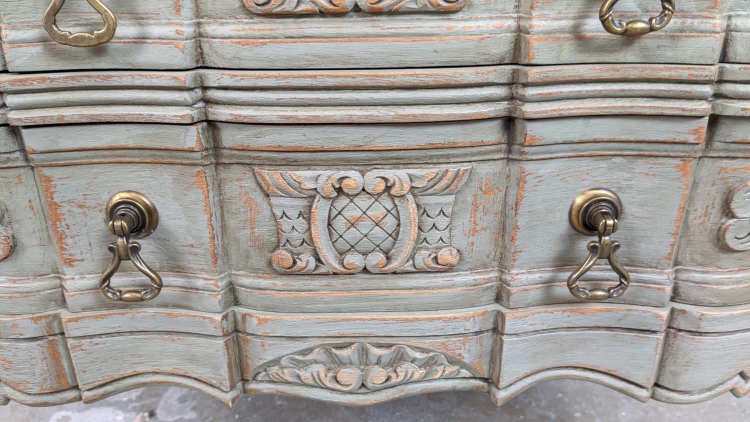 COMMODE, Louis XV style grey painted with three carved drawers, 72cm H x 73cm W x 40cm D. - Image 7 of 10