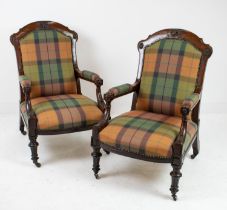 ARMCHAIRS, a pair, Victorian mahogany, circa 1870, in tartan upholstery 99cm H x 63cm W x 84cm D. (