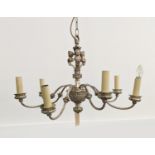 CHANDELIER, early 20th century silver plated, neo-classical style, seven branch with three