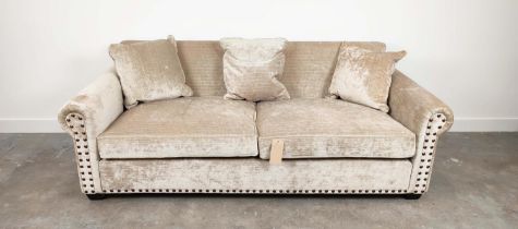 SOFA, neutral upholstered studded detail, 220cm W.