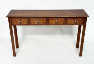 HALL TABLE, George III design burr walnut and crossbanded with four frieze drawers, 126cm W x 32cm D