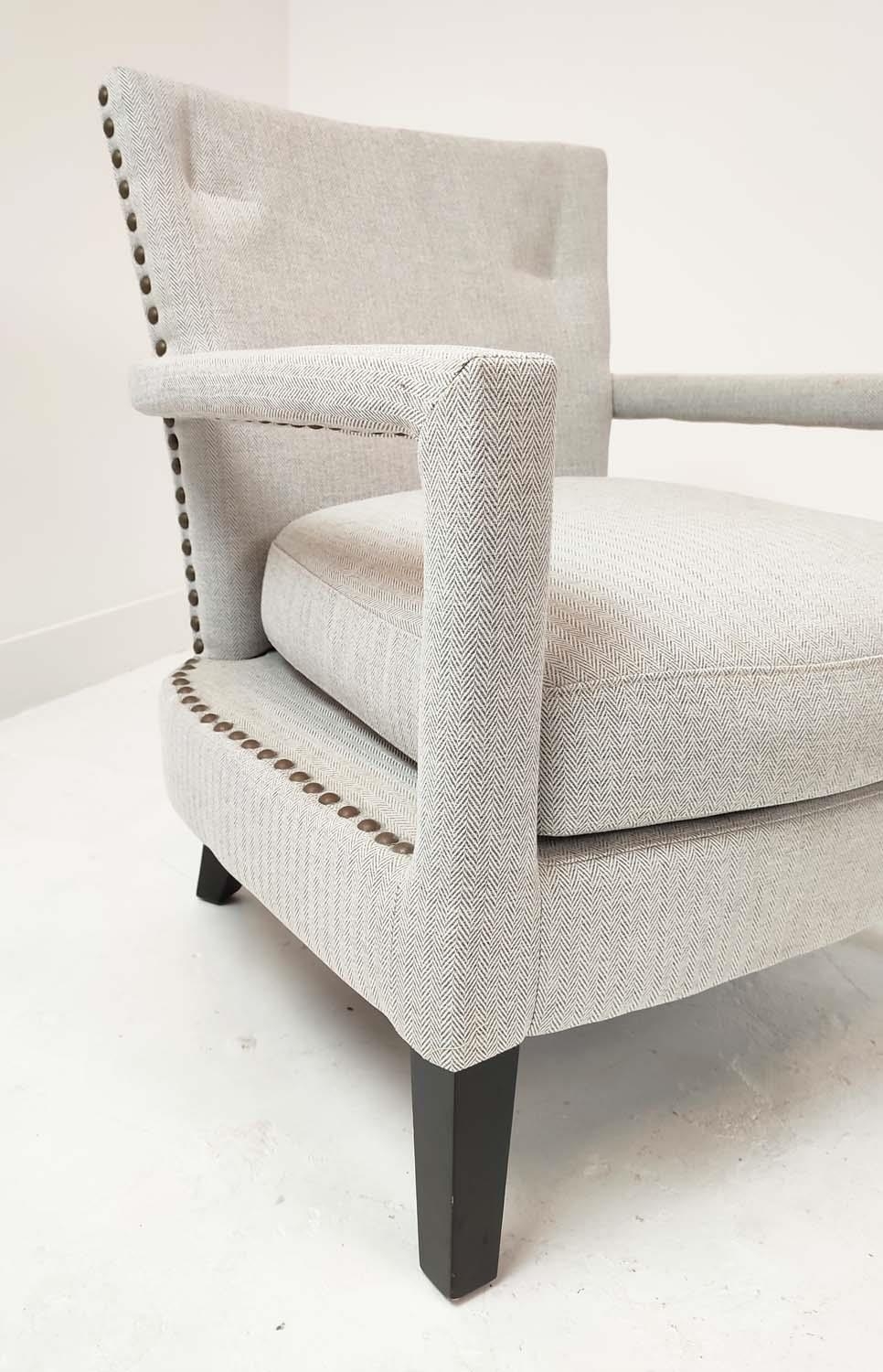 EICHHOLTZ ARMCHAIRS, a pair, light grey upholstery with studded detail, 80cm H x 70cm W x 80cm D. ( - Image 5 of 7