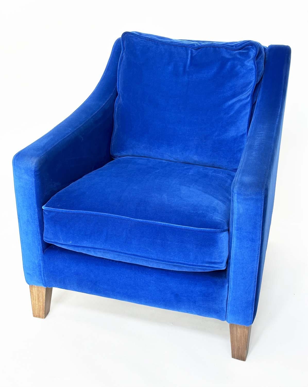ARMCHAIR, traditional, blue velvet upholstered with soft cushions and tapering supports, Sofa.com, - Image 11 of 11
