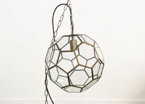 CEILING PENDANT LIGHTS, a set of two, hexagonal segmented glazing, 198cm drop at largest. (2)