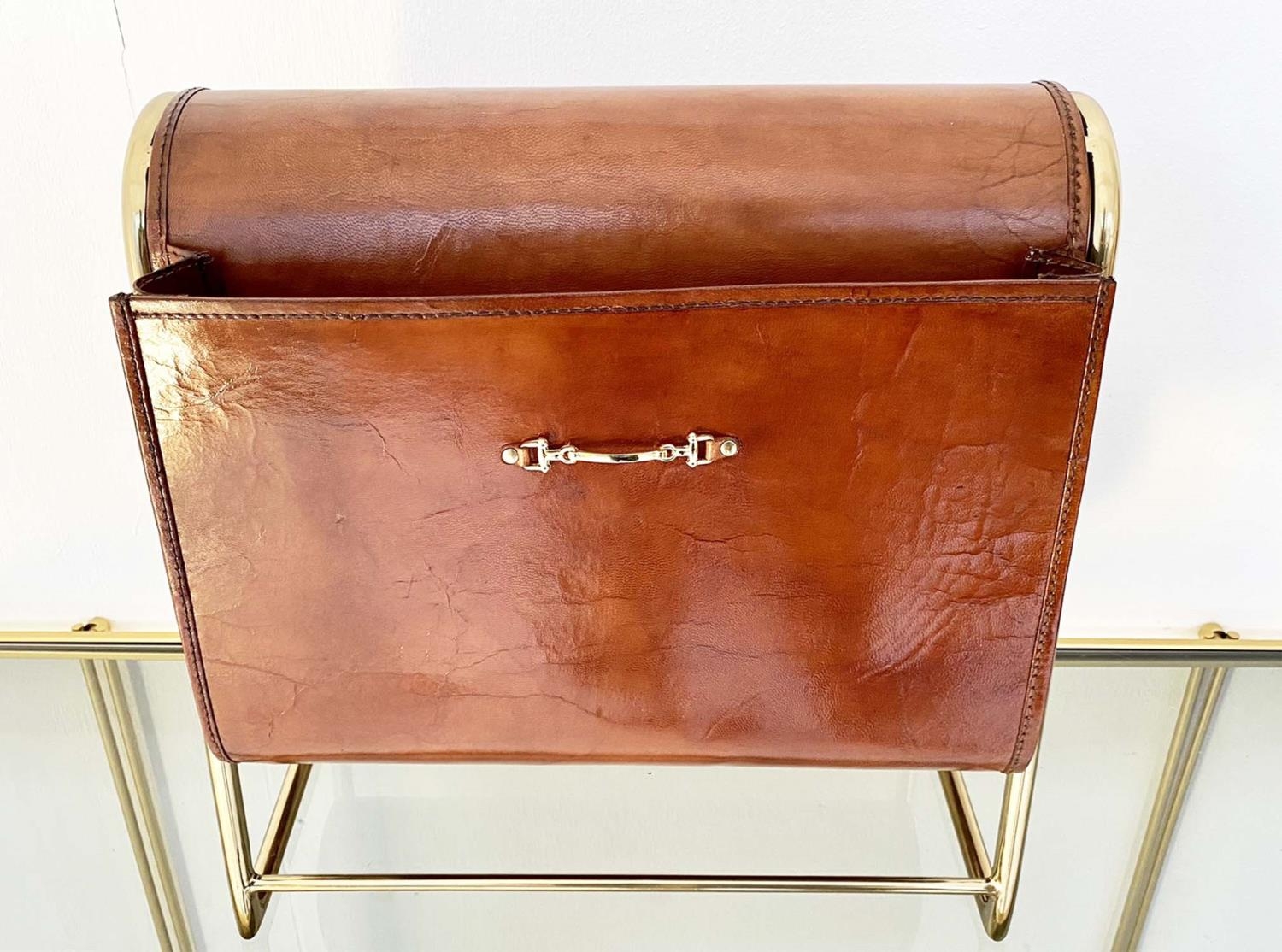 READING RACK, tan leather and gilt metal, 39cm x 38cm x 20cm. - Image 4 of 4