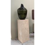 CARBOY ON STAND, faux stone pedestal, green glass vessel, 165cm H in total. (2)