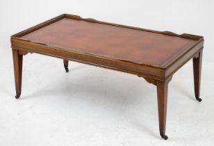 LOW TABLE, Georgian style mahogany with leather top, 43cm H x 102cm x 56cm.