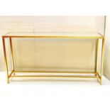 CONSOLE TABLE, gilt metal and glass, 79cm x 152cm x 25cm.