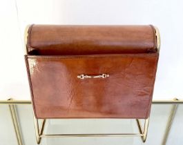 READING RACK, tan leather and gilt metal, 39cm x 38cm x 20cm.