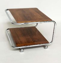 LAMP/DRINKS TABLE, Scandinavian mid 20th century hardwood and chrome cantilever by Averskogs