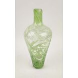 A MURANO GLASS VASE, late 20th Century, green with white swirling decoration, of bottle-neck tapered