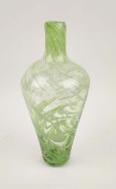 A MURANO GLASS VASE, late 20th Century, green with white swirling decoration, of bottle-neck tapered