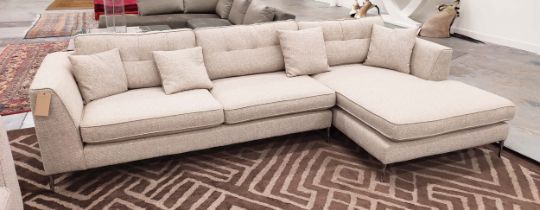 BARKER AND STONEHOUSE CONZA CORNER SOFA, neutral fabric upholstered, polished metal supports 305cm L