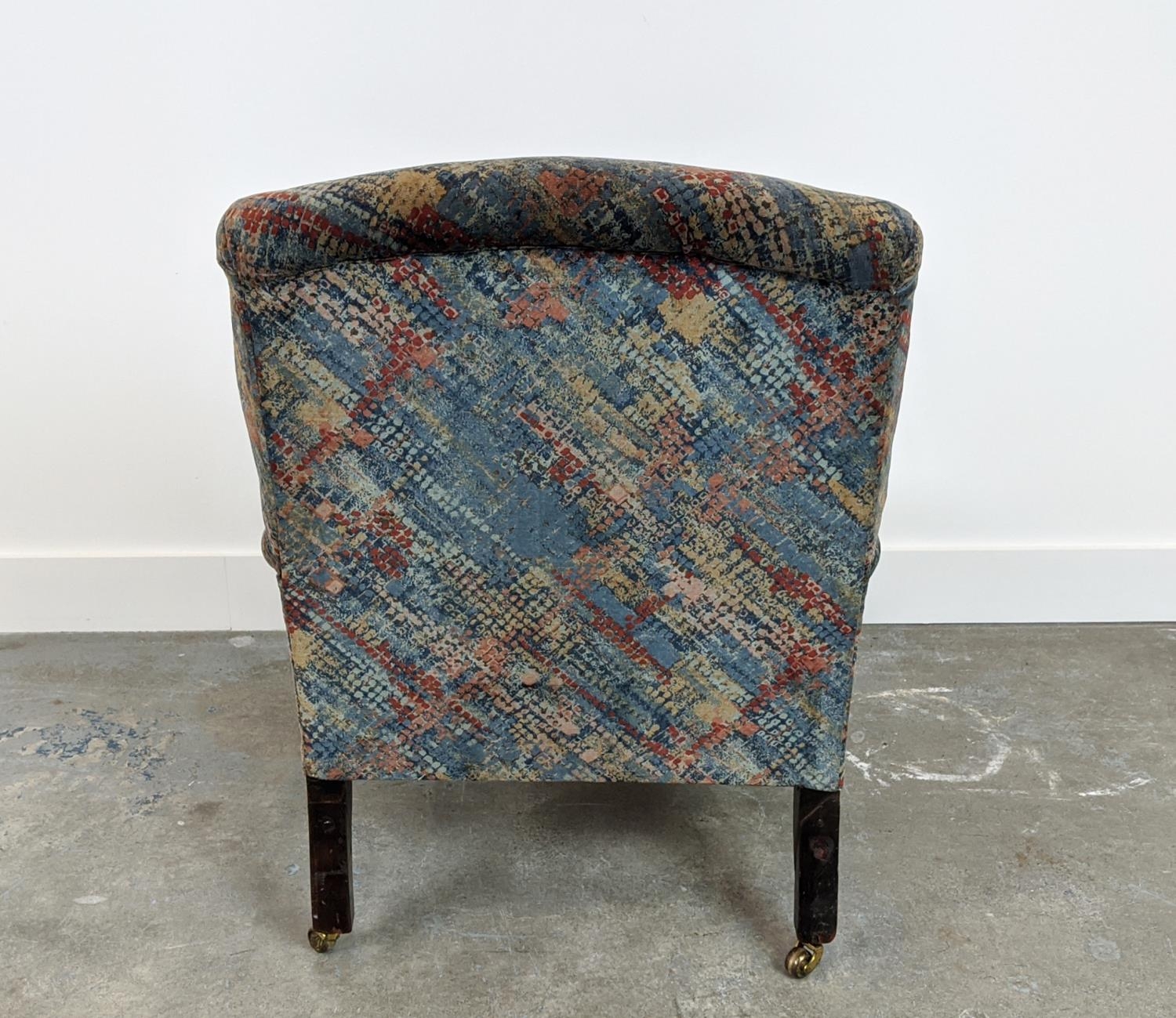 ARMCHAIR, late Victorian mahogany in patterned grey velvet on brass castors, 78cm H x 65cm x 74cm. - Image 6 of 7