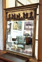 OVERMANTEL MIRROR, 19th century gilt with a decorative frieze and a bevelled plate, 85cm W x 106cm