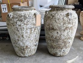 AMPHORA URNS, a pair, in a vintage style white crackled finish, 64cm H x 40cm. (2)