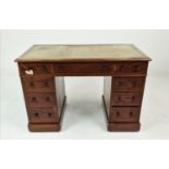 SAMUEL HALL AND SONS PEDESTAL DESK, Victorian mahogany with an inlaid green leather top above nine