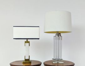 TABLE LAMP, lucite and glass column form, 72cm H, together with another table lamp in stone and gilt