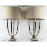 R V ASTLEY TABLE LAMPS, a pair, with shades, 88cm H. (2)