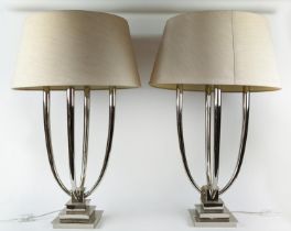 R V ASTLEY TABLE LAMPS, a pair, with shades, 88cm H. (2)