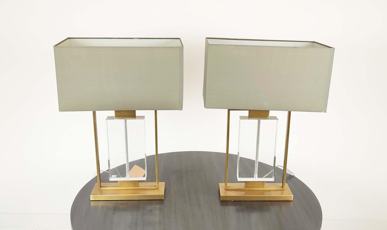 R V ASTLEY TABLE LAMPS, a pair, with shades, 68cm H. (2)