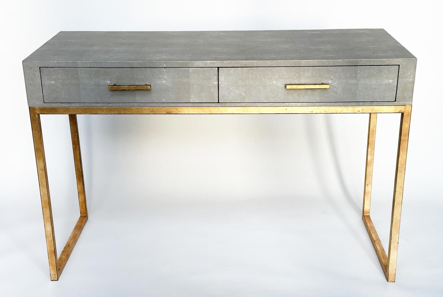 OKA LANTAU DRESSING TABLE, faux shagreen with two frieze drawers and gilt metal supports, 120cm W