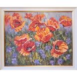 MIKHAIL ZHAROV (Ukrainian), 'Poppies and Cornflowers' 2013, oil on canvas, 79cm x 99cm (framed).