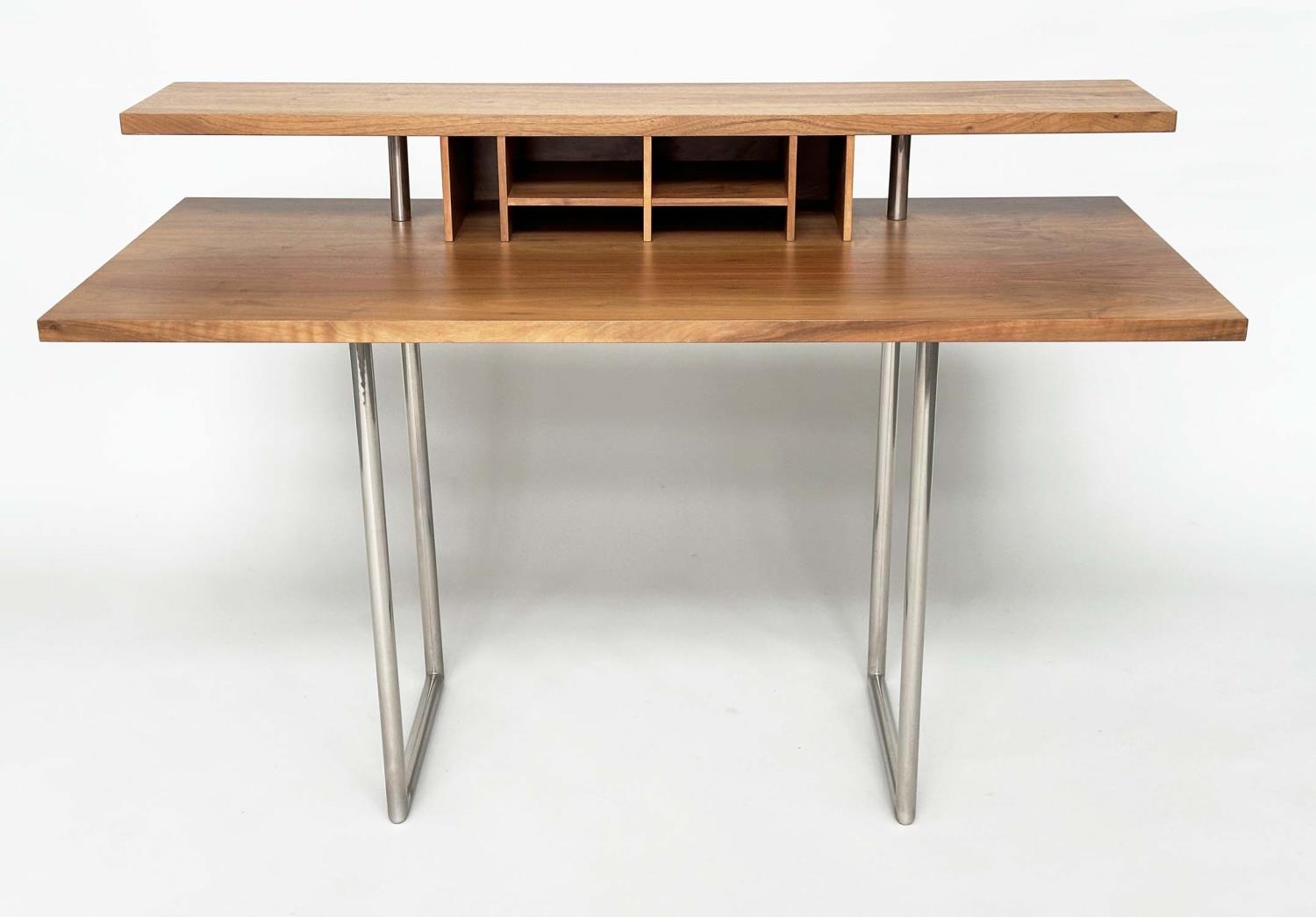 EILEEN DESK, by Sir Terence Conran, walnut with pigeon hole top and tubular chromed metal - Image 6 of 7